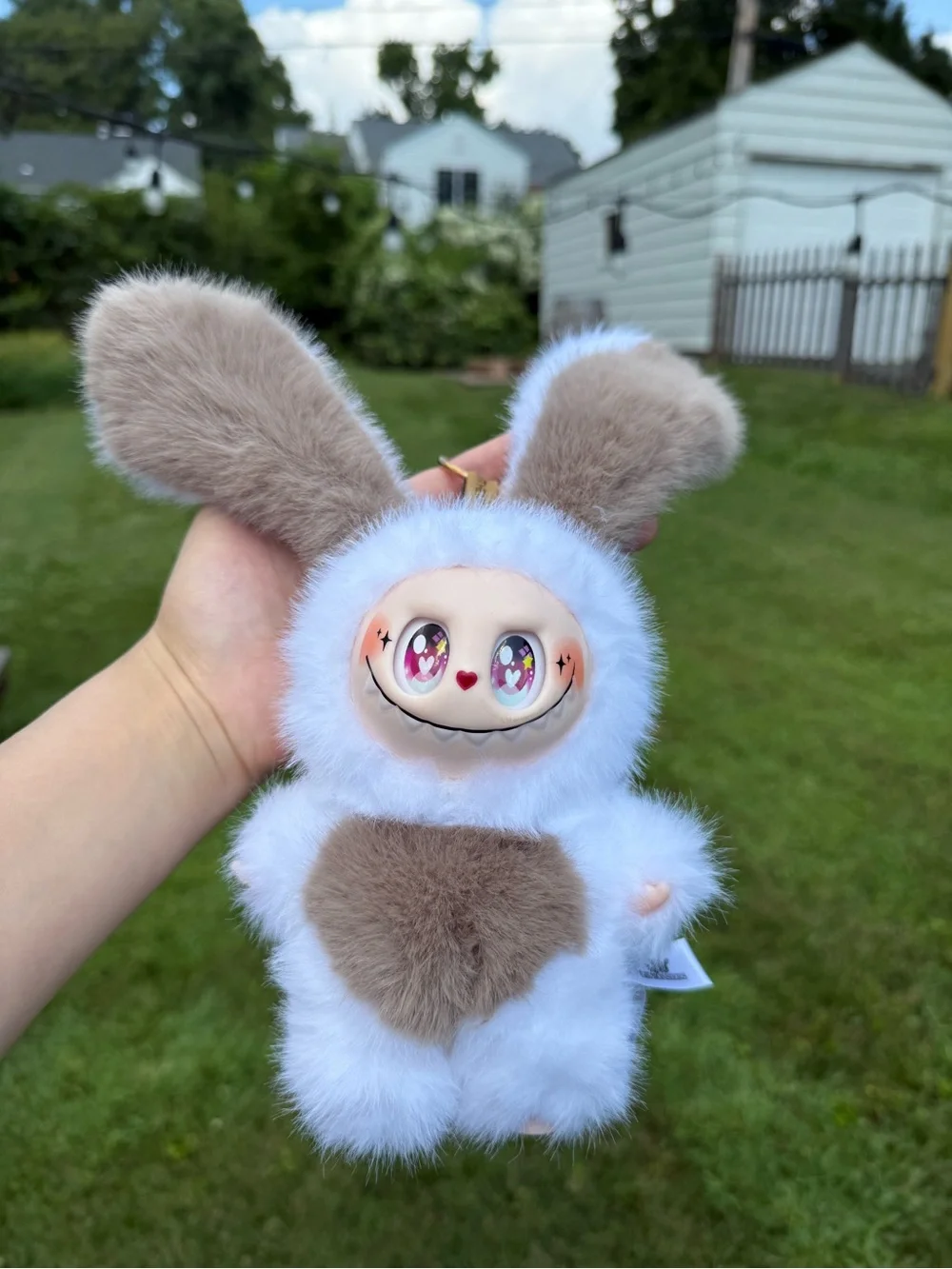 Cute Plush Labubu Bunny Toy Keychain-White and Light Brown Faux Fur-Not Pop Mart